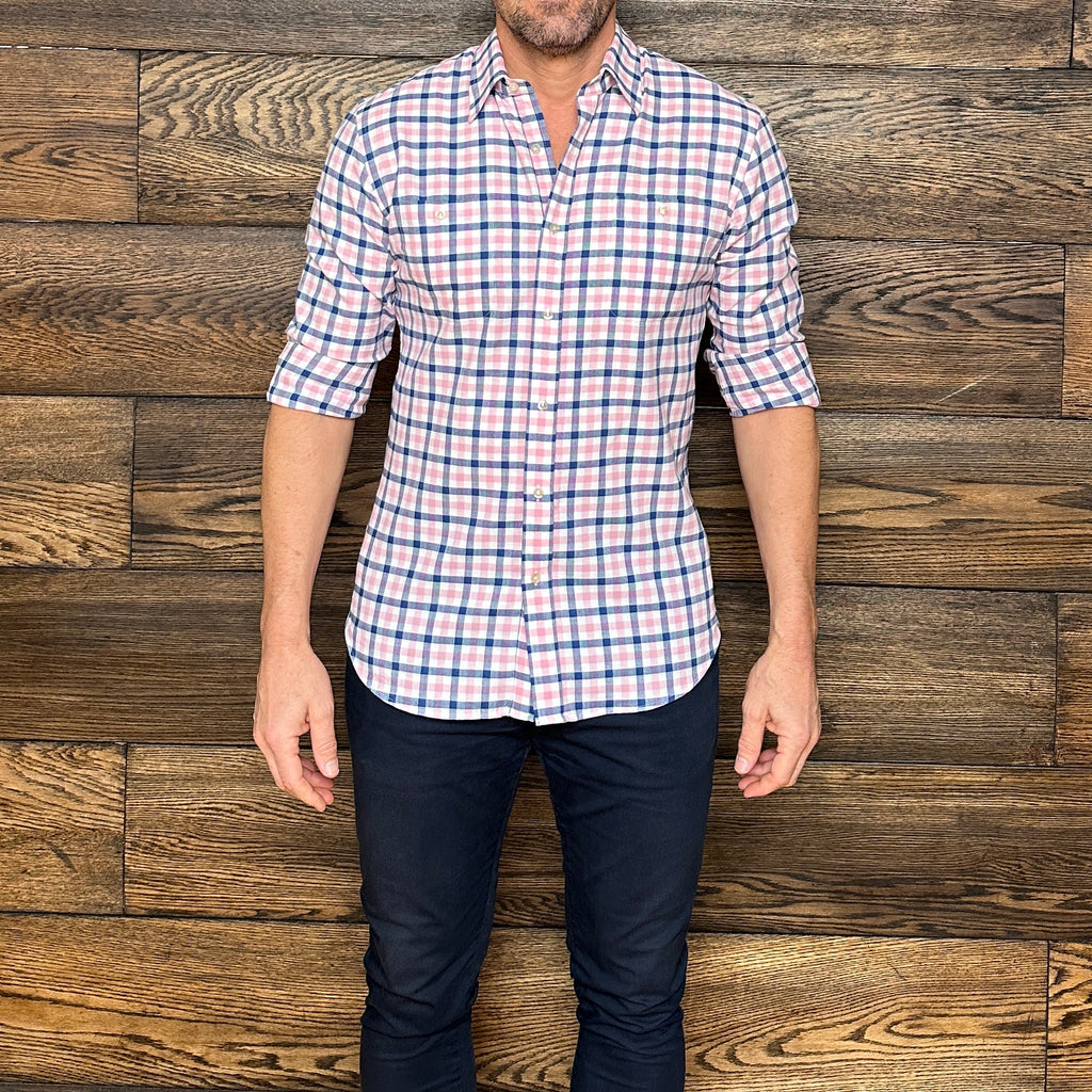 Navy, Pink & White Plaid Flannel - Pink & Navy Plaid