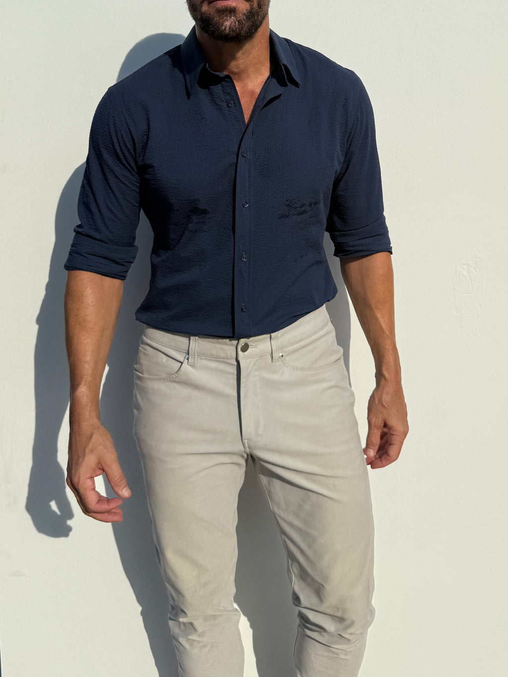 Solid Seersucker Long Sleeve - Midnight Blue