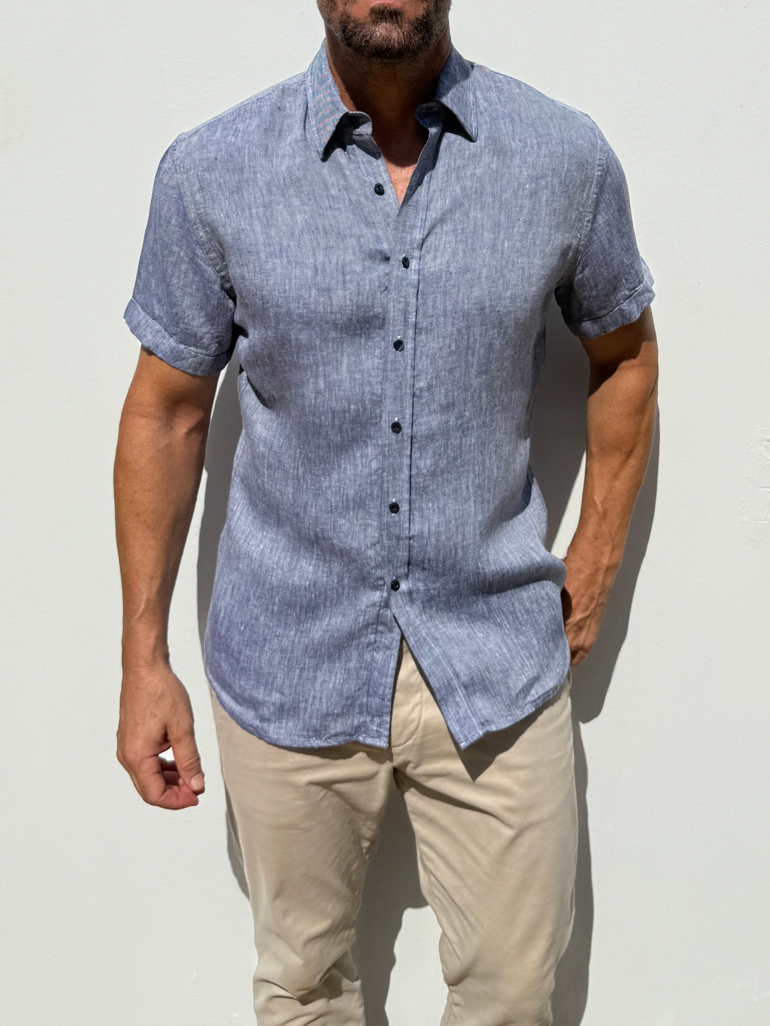 Short Sleeve Robust Linen - Indigo