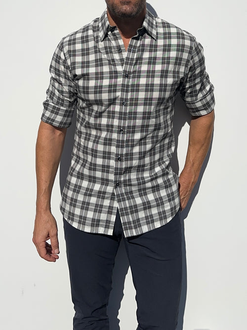 White, Black & Brown Plaid Flannel - White Black & Brown
