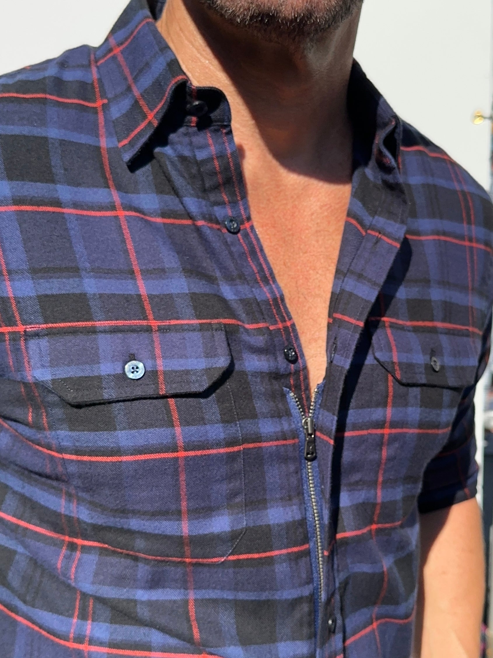 Navy, Black & Red Utility Flannel - Navy & Red