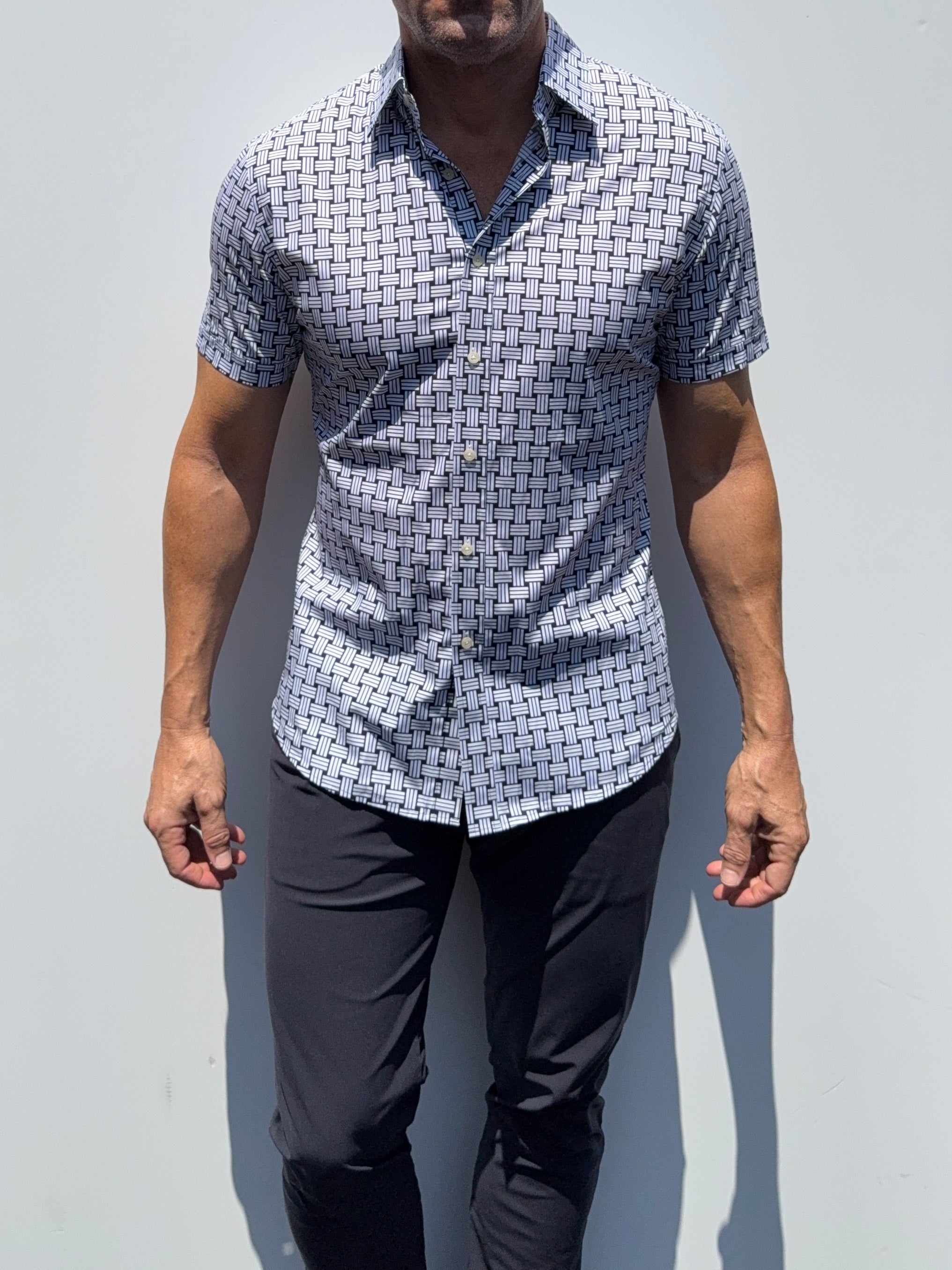 Basket Weave Print on Cotton in Navy- Small Batch #642
