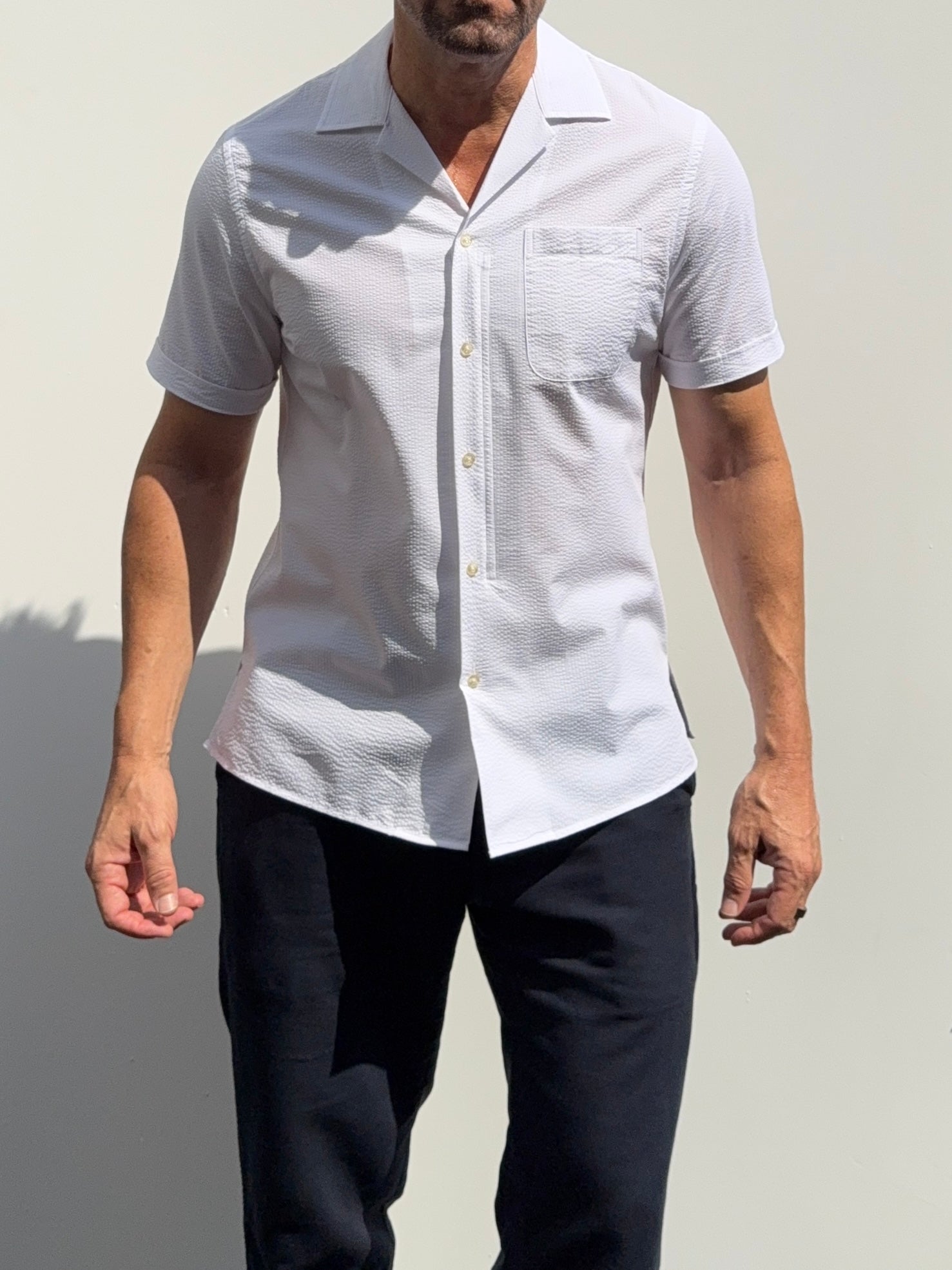Seersucker Camp Collar- White- Small Batch #700