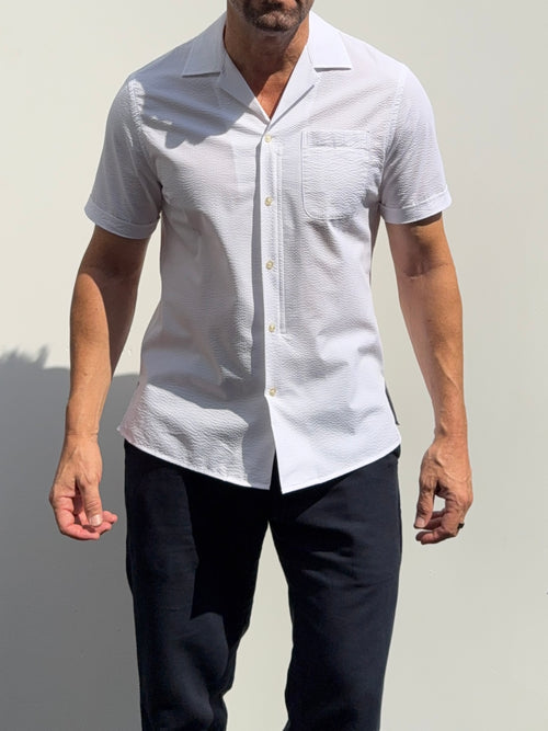Seersucker Camp Collar- White- Small Batch #700