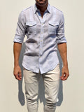 The Raider Shirt in Linen - Pale Blue