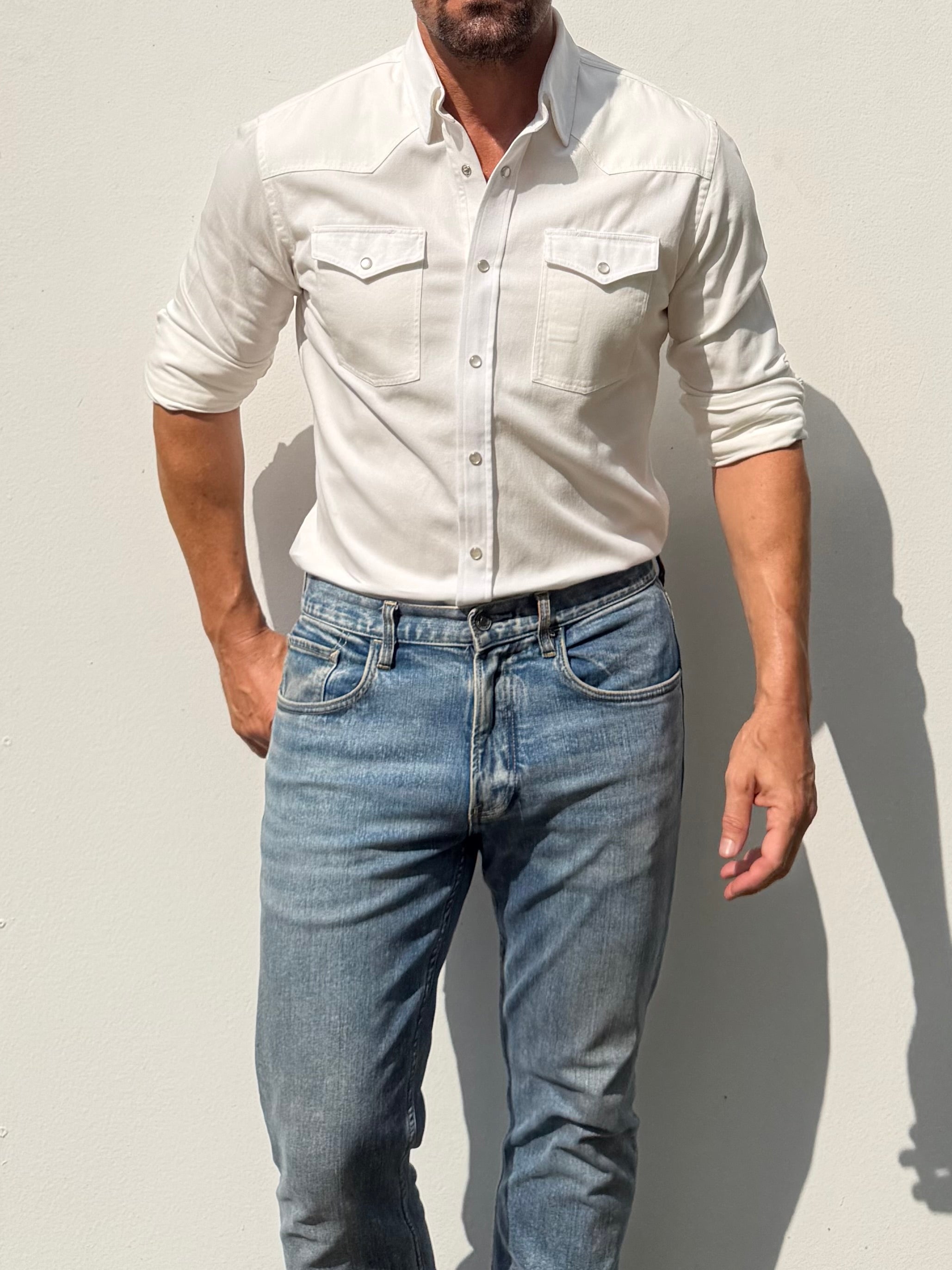 The Denim Western in Off-White - Off-White Denim