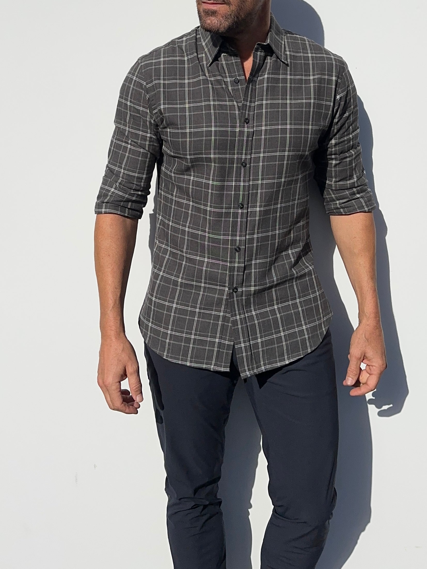 Charcoal & White Plaid Flannel - Charcoal White & Gray