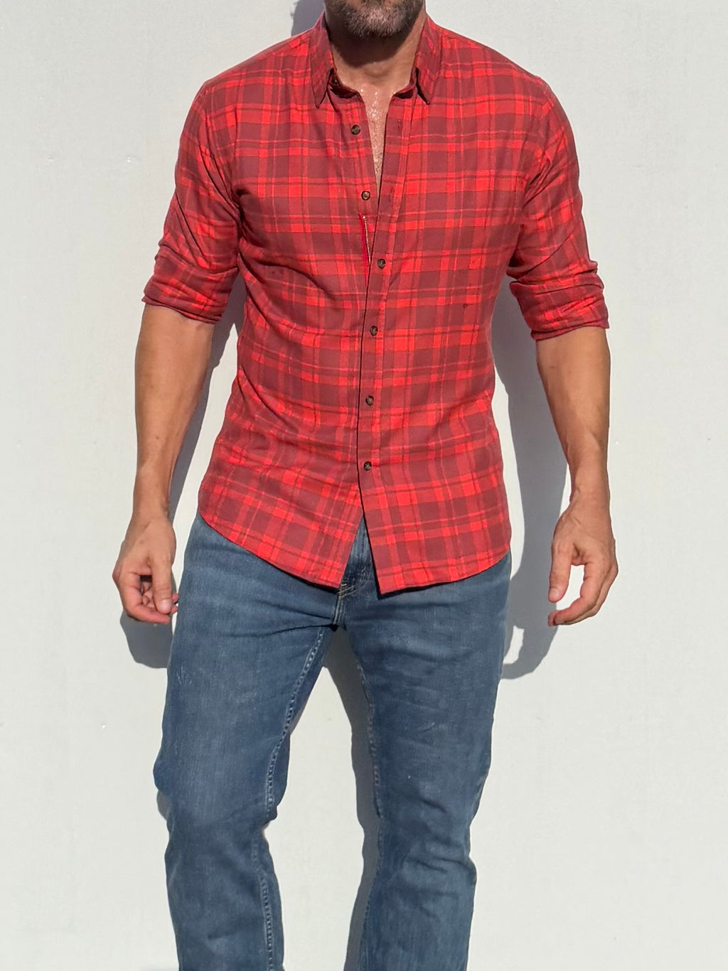 Dress Flannel - Orange with Red Plaid