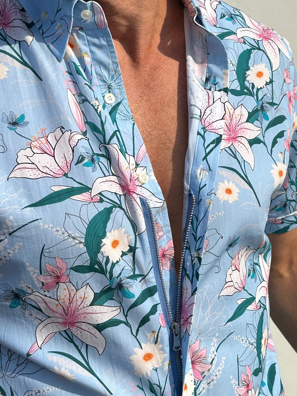 Lily Floral Party Shirt - Light Blue