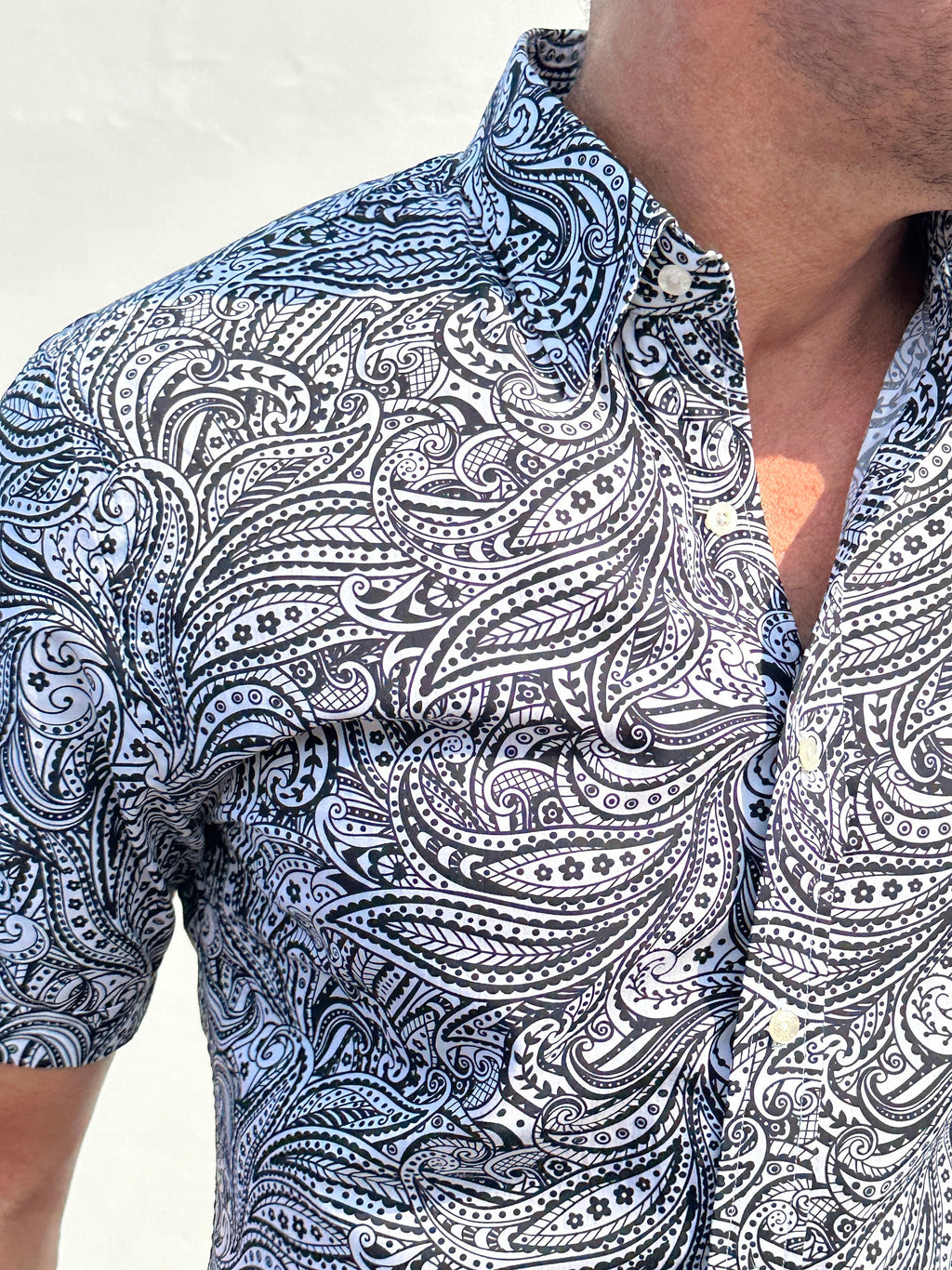 Short Sleeve Paisley Party Shirts - Navy