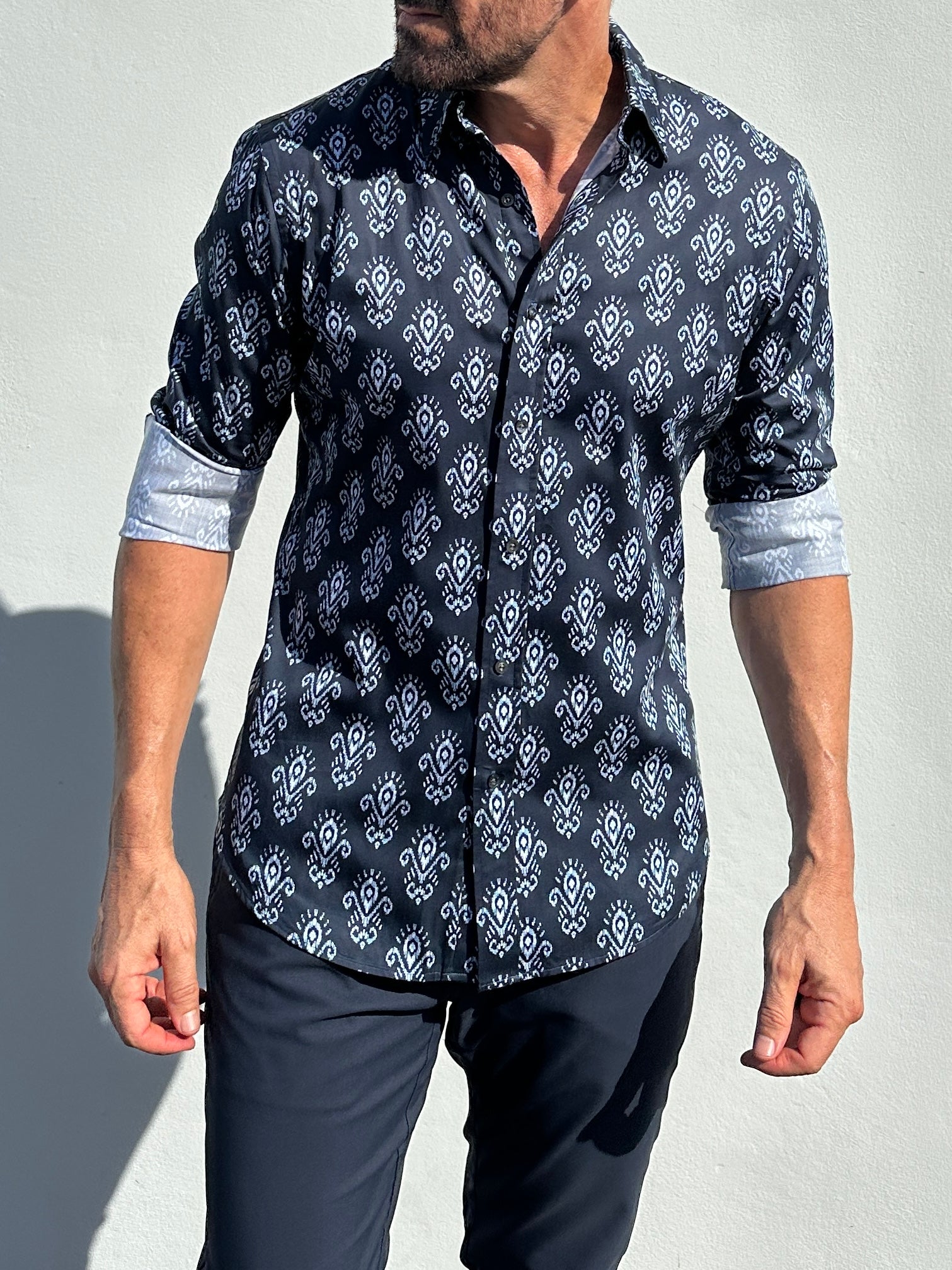 fleur de lis dress shirt White Herringbone Twill Formal Business Dress Shirt Fleur-De-Lis Italian GQ Boss