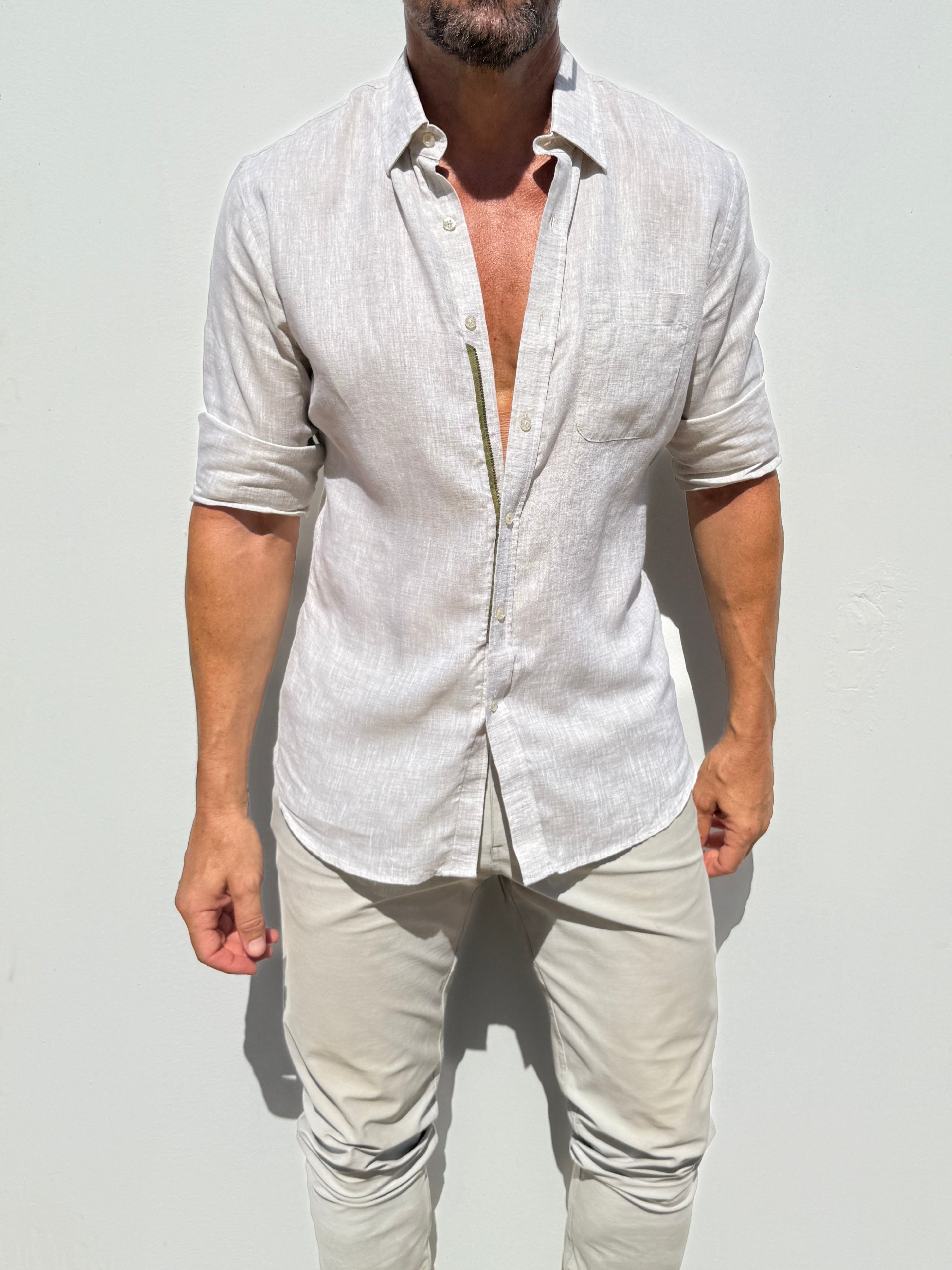Long Sleeve 1-Pocket Linen - Stone- Small Batch # 613