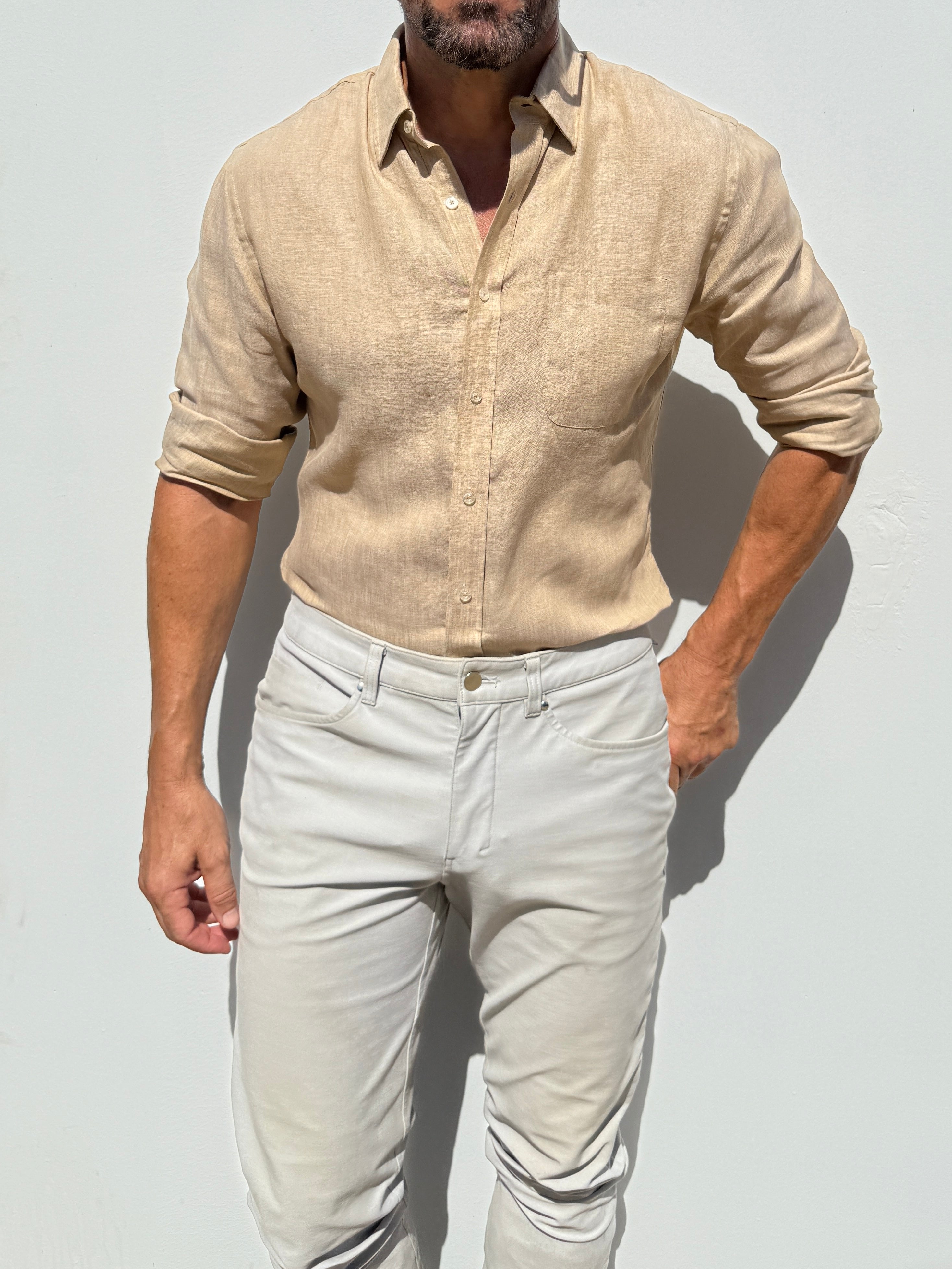 Long Sleeve 1-Pocket Linen - Desert Tan- Small Batch # 616