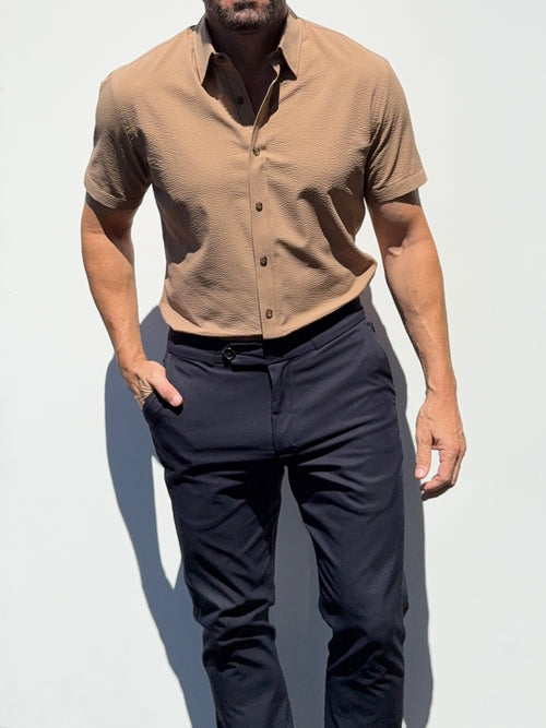 Short Sleeve Seersucker - Camel - Small Batch #704