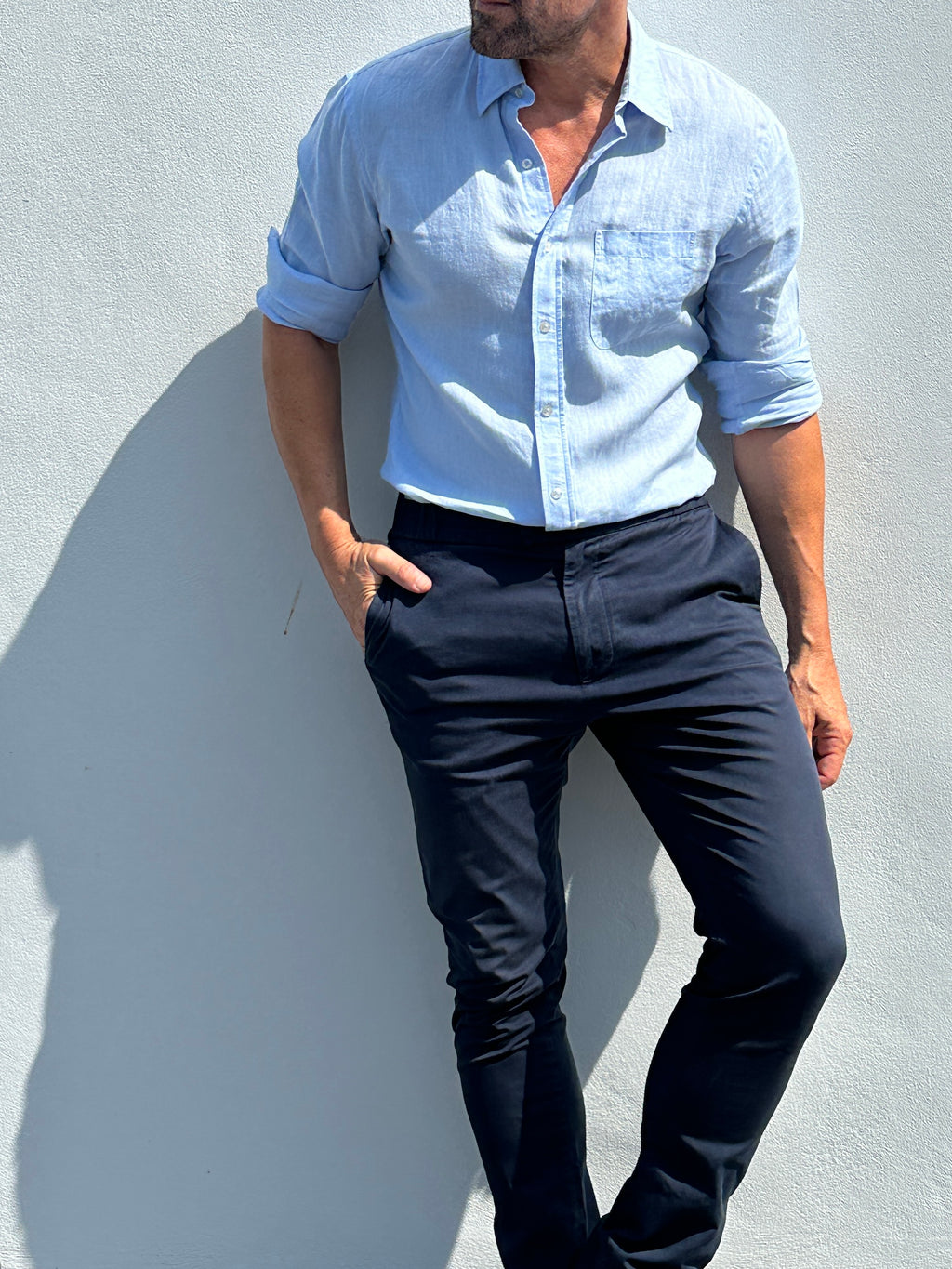 Long Sleeve 1-Pocket Linen - Light Blue