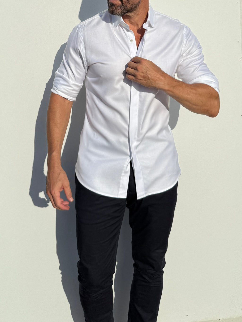 The Hidden Button Shirt in Lux Twill - White