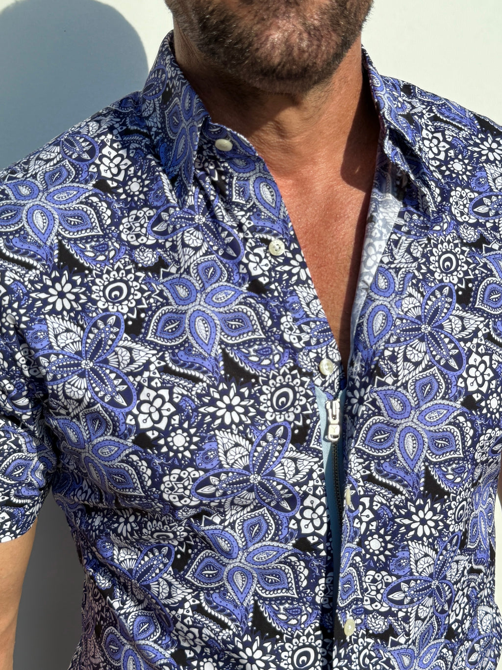 Blue Paisley Floral on Cotton - Blue on Blue