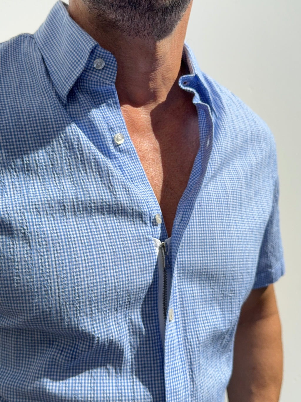 Mini-Gingham Seersucker - Light Blue