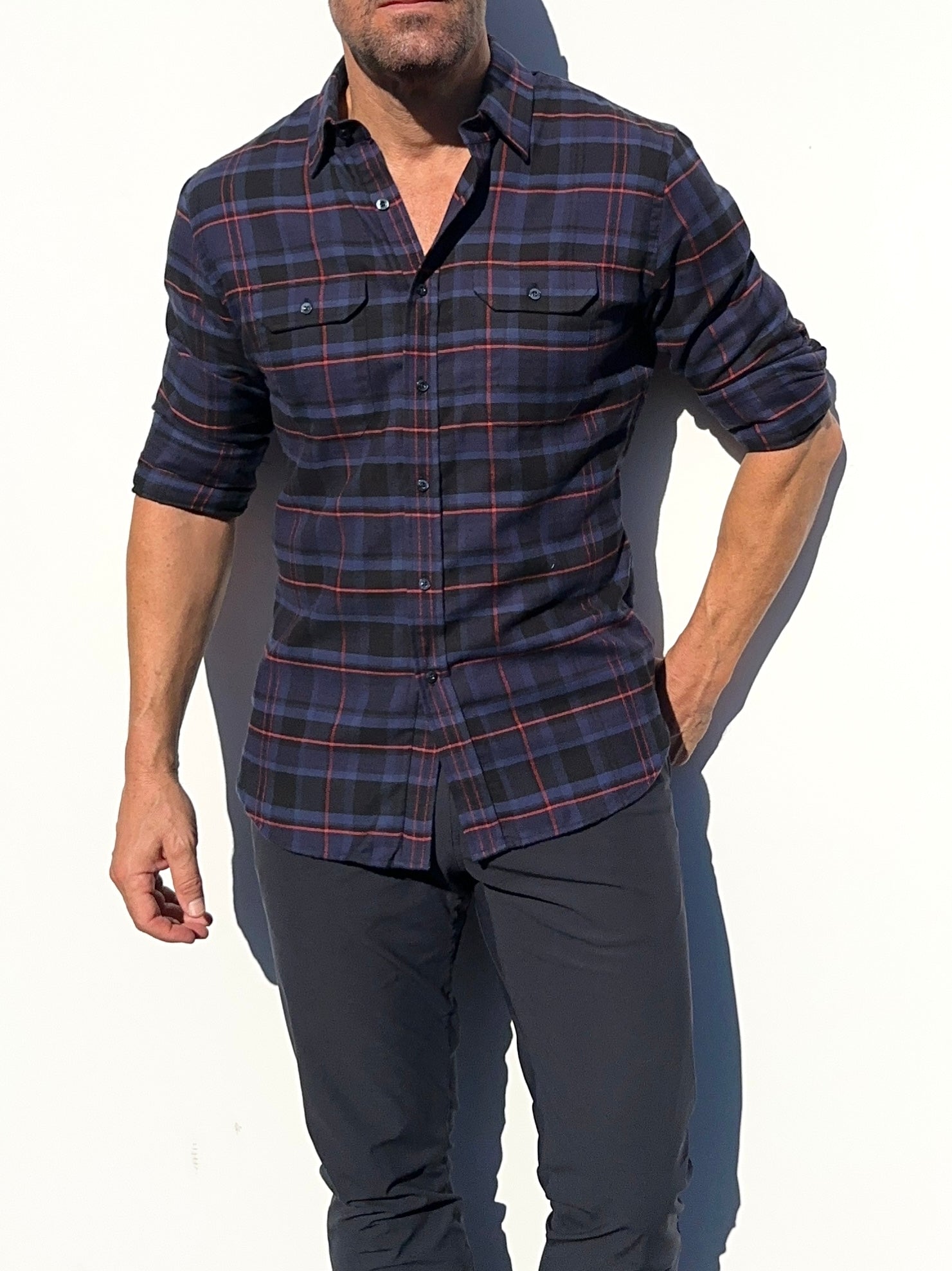 Navy, Black & Red Utility Flannel - Navy & Red