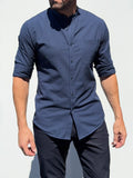 Band Collar Seersucker - Navy- Small Batch #689