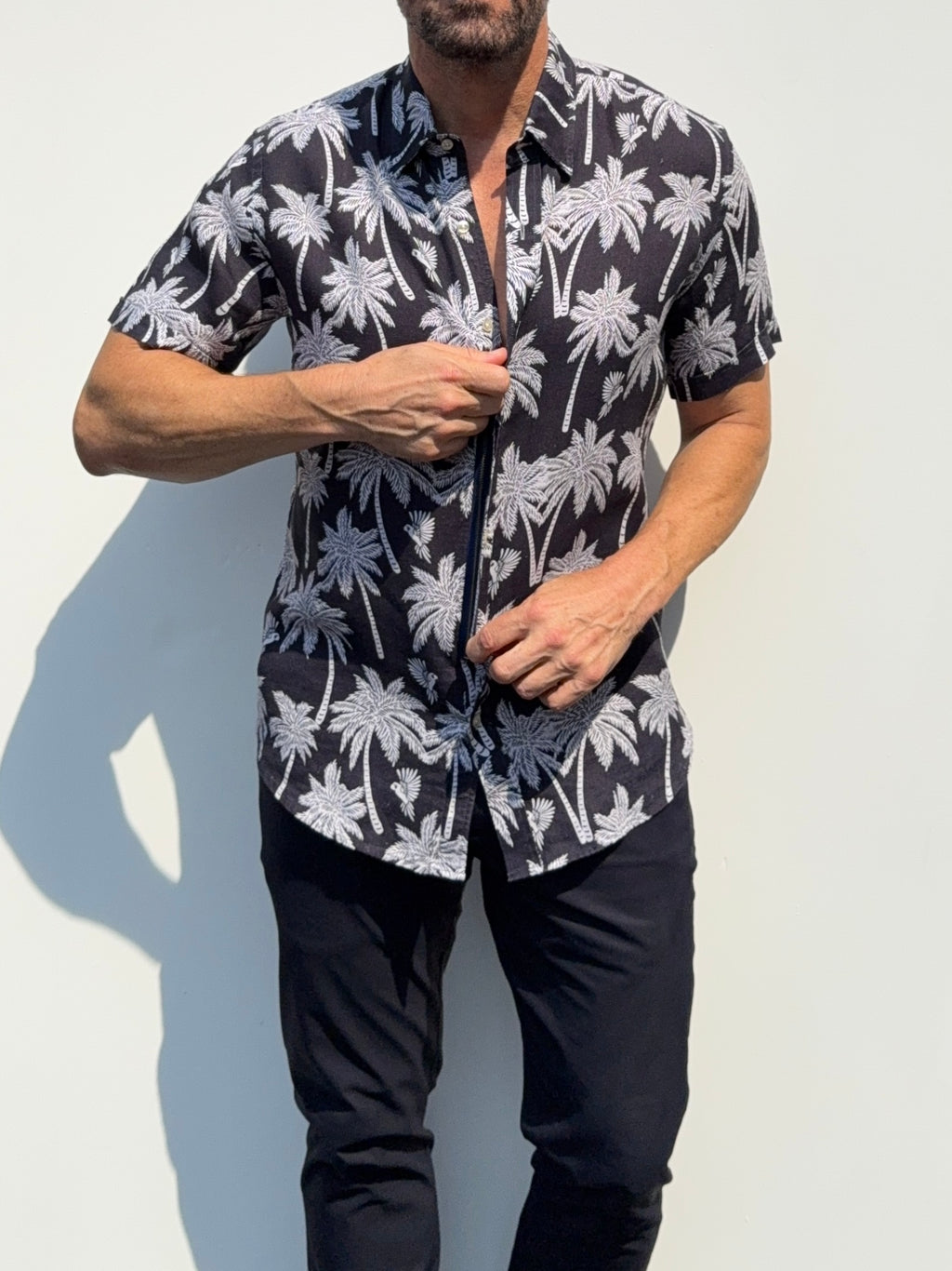 Palms Party Shirt on Linen- Small Batch #684