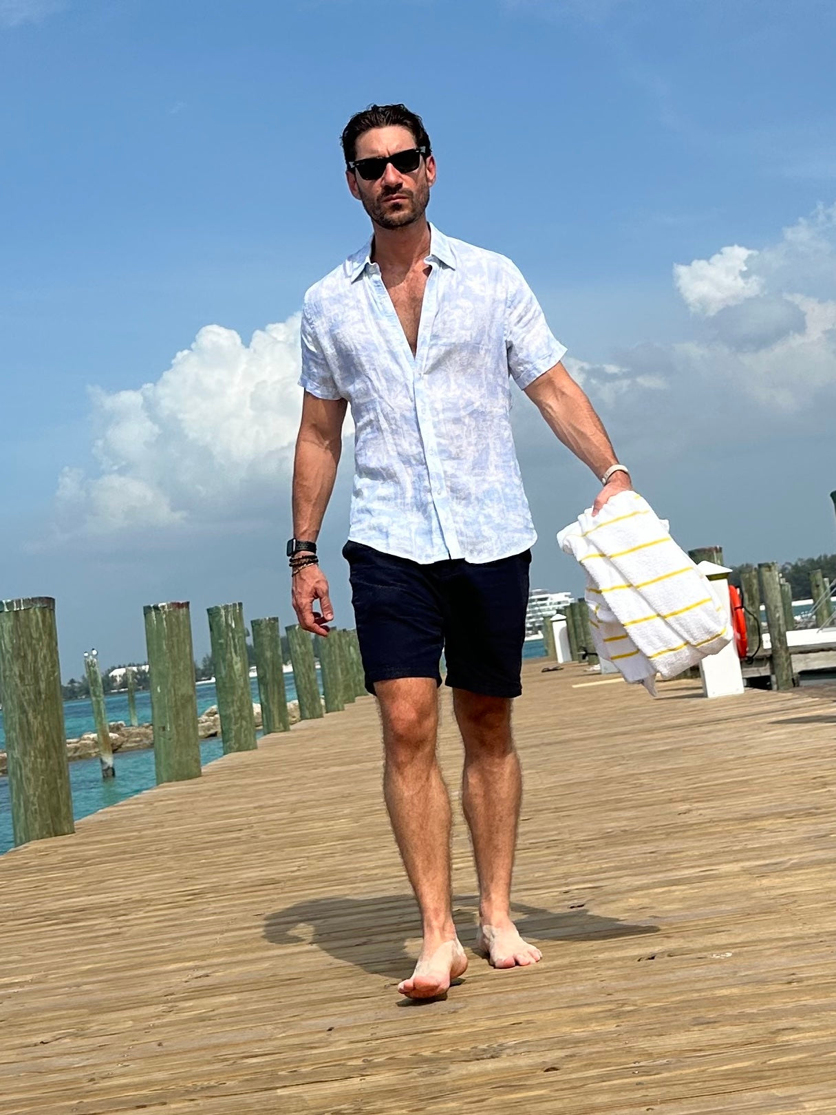 The Jungle Brothers Linen Party Shirt - White on Light Blue
