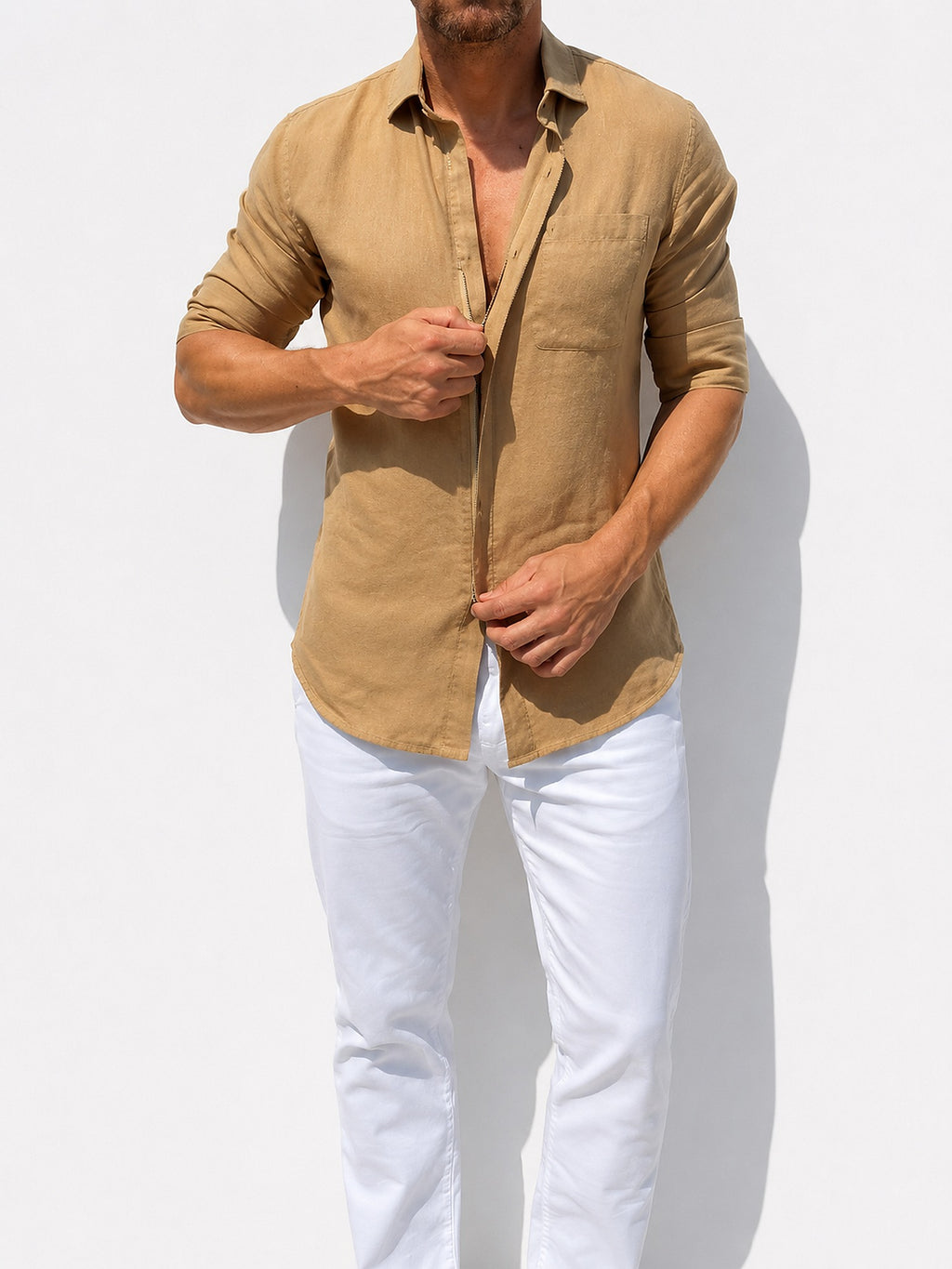 Long Sleeve 1-Pocket Robust Linen - Desert Tan- Small Batch #664