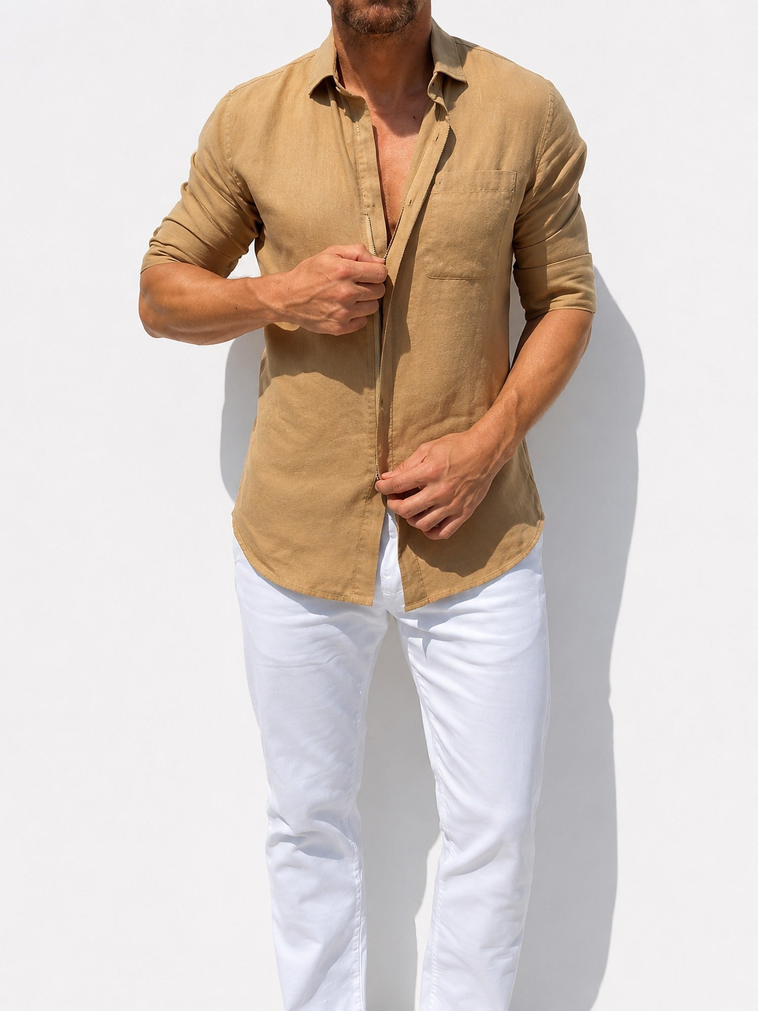 Long Sleeve 1-Pocket Robust Linen - Desert Tan- Small Batch #664