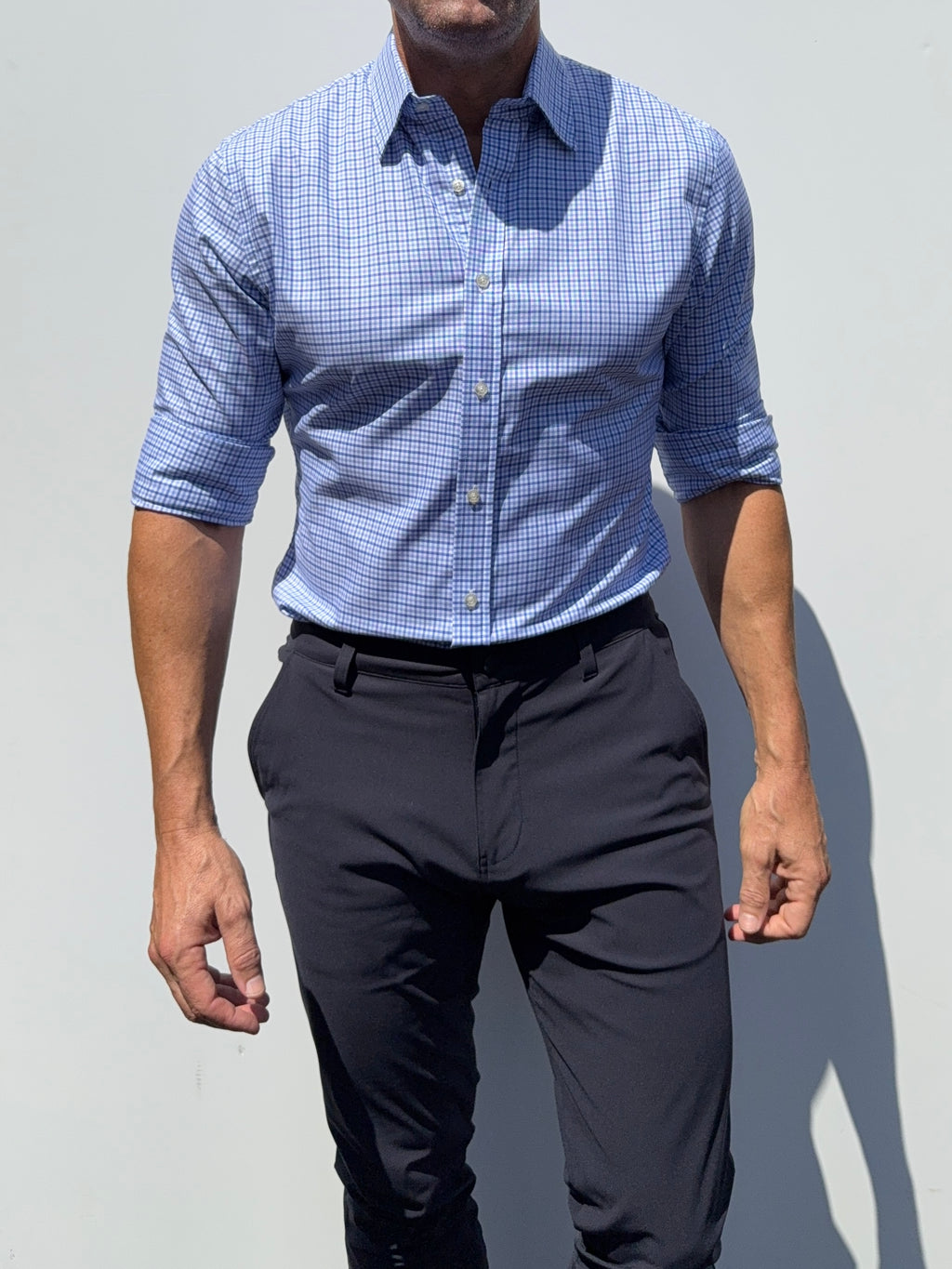 Wrinkle Resistant Plaid OG Oxford - Light Blue & Navy