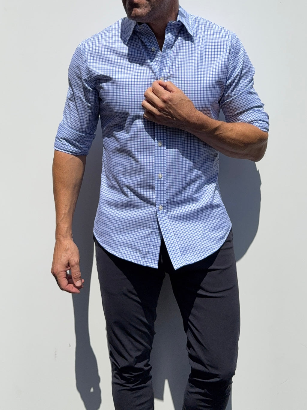 Wrinkle Resistant Plaid OG Oxford - Light Blue & Navy