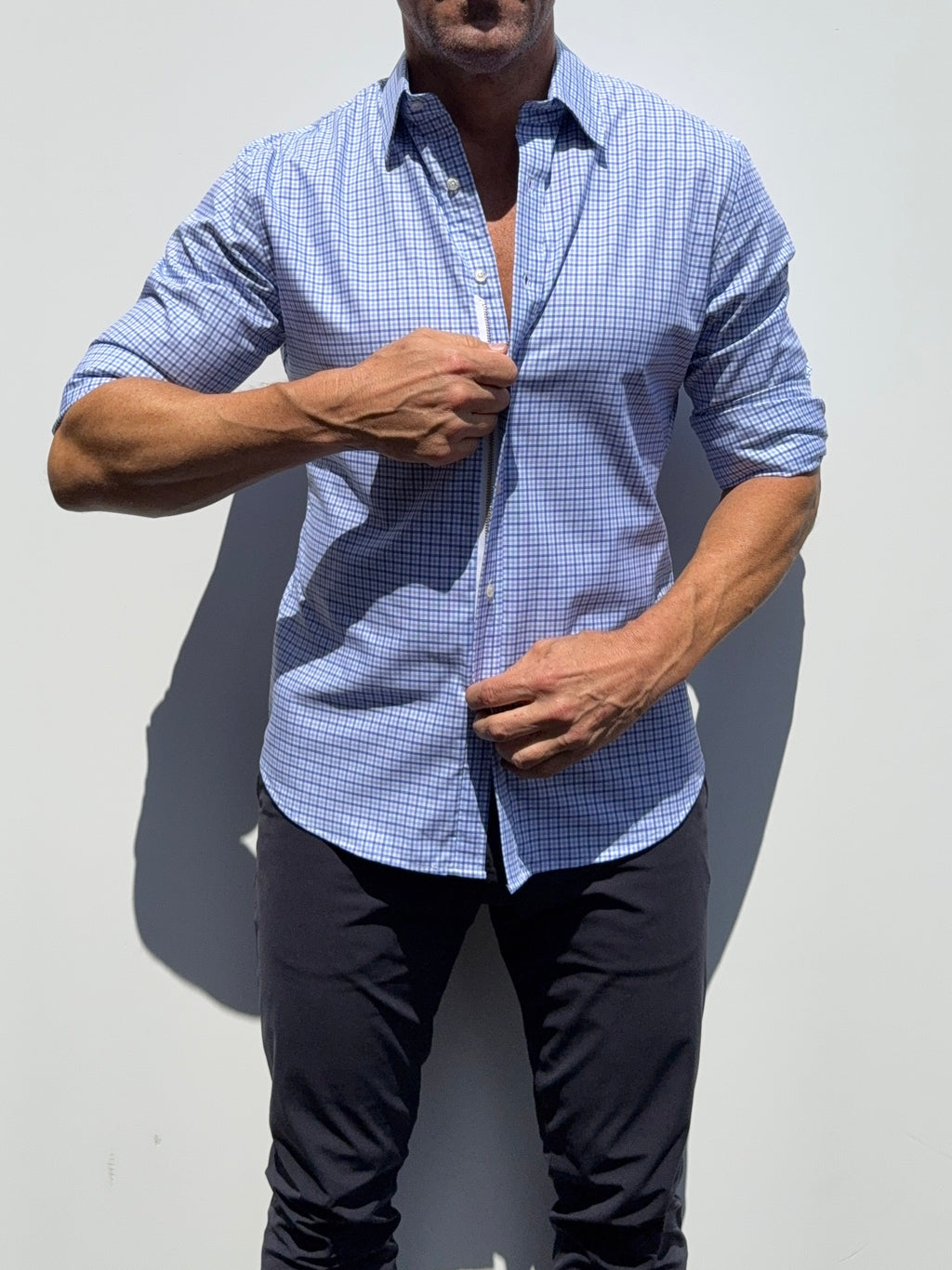 Wrinkle Resistant Plaid OG Oxford - Light Blue & Navy