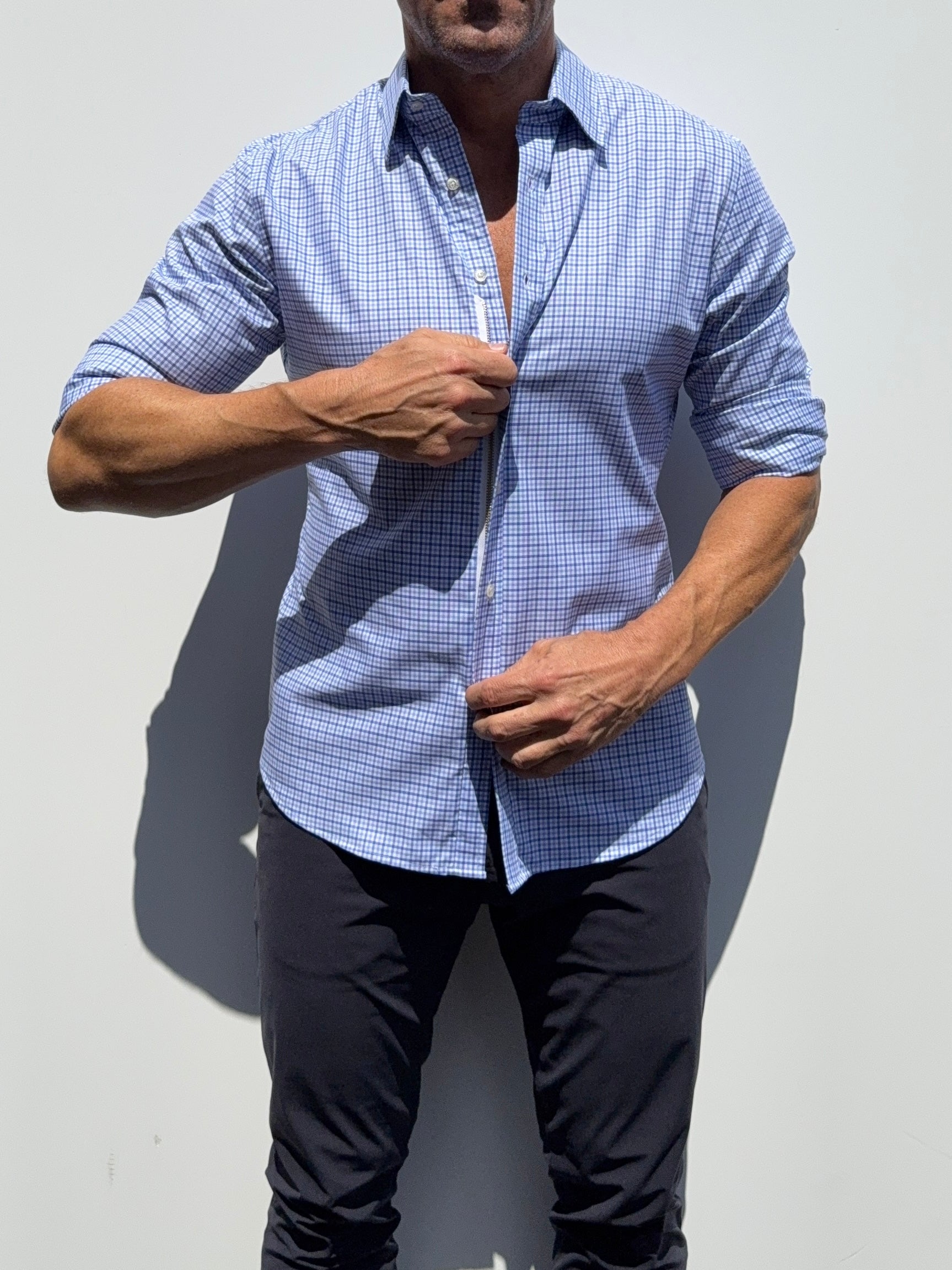 Wrinkle Resistant Plaid OG Oxford - Light Blue & Navy