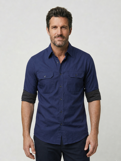 The Utility Shirt in Twill - Navy Blue