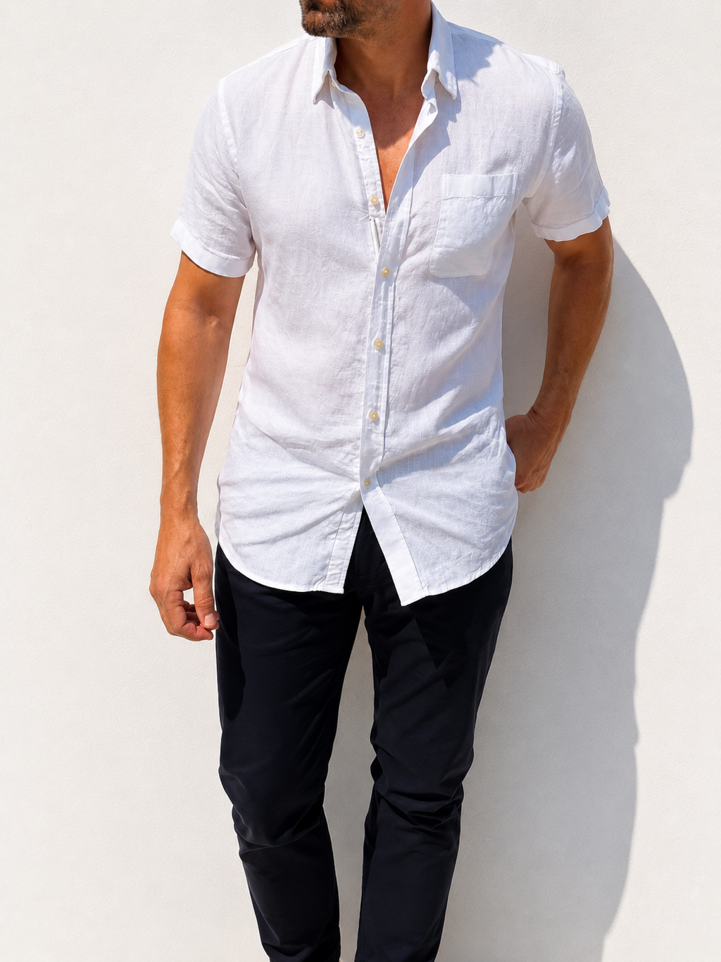Short Sleeve 1-Pocket Robust Linen - White- Small Batch #668