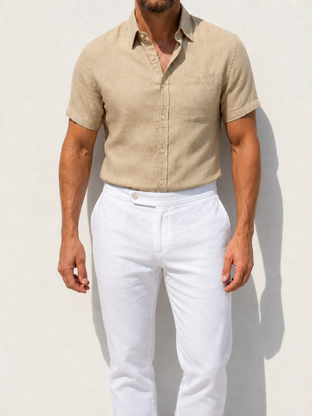 Short Sleeve 1-Pocket Robust Linen - Sand- Small Batch #667