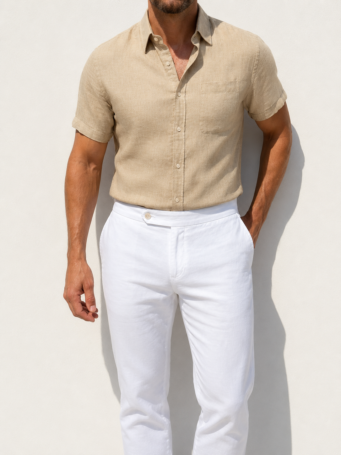 Short Sleeve 1-Pocket Robust Linen - Sand- Small Batch #667