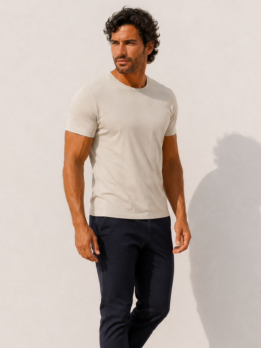 Crewneck T-shirt in Tedra™ Light - Light Stone