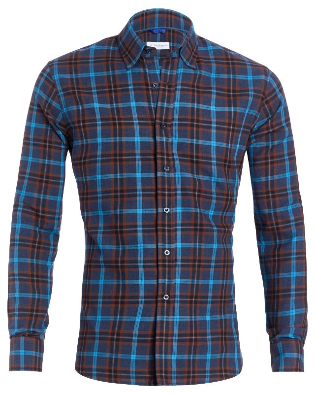 Navy, Aqua & Rust Plaid Flannel - Navy Aqua & Rust