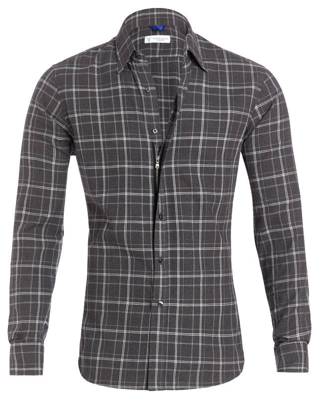 Charcoal & White Plaid Flannel - Charcoal White & Gray