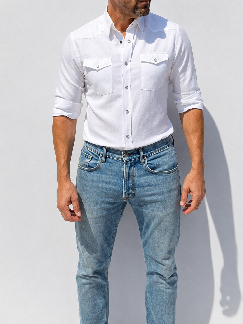 Linen Blend Western - White- Small Batch #671