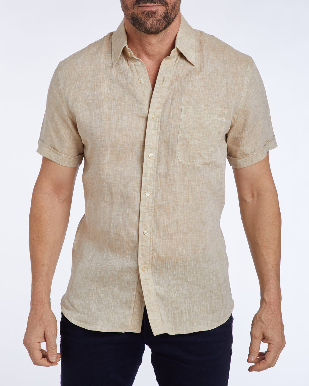 Short Sleeve 1-Pocket Linen - Tan Khaki