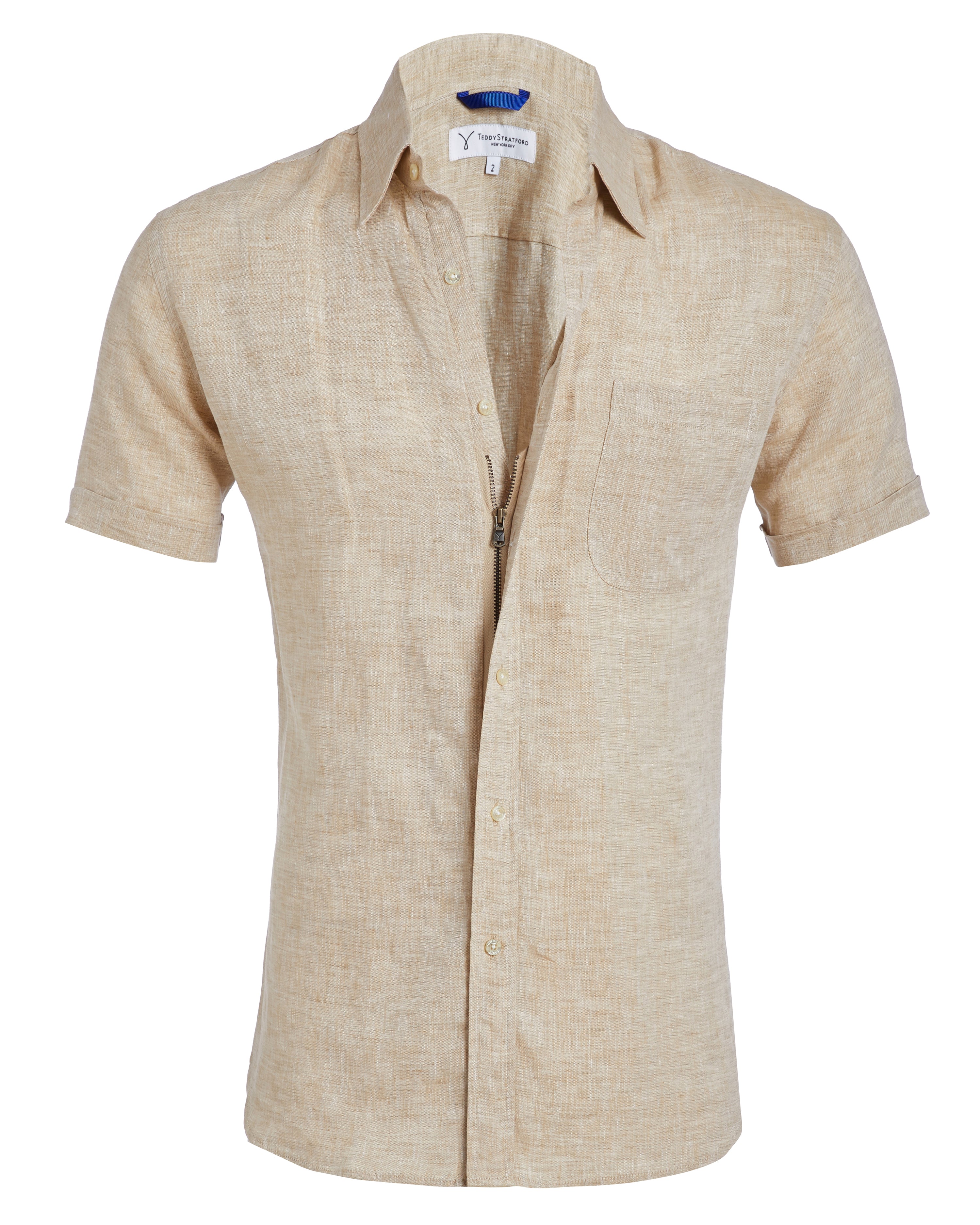 Short Sleeve 1-Pocket Linen - Tan Khaki