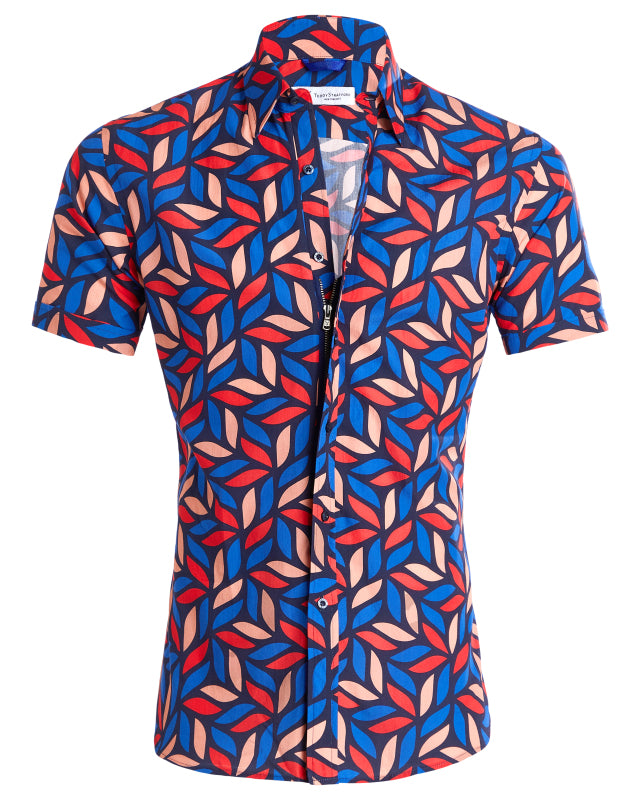 Geometric Flower Party Shirt - Red Geometric Flowers