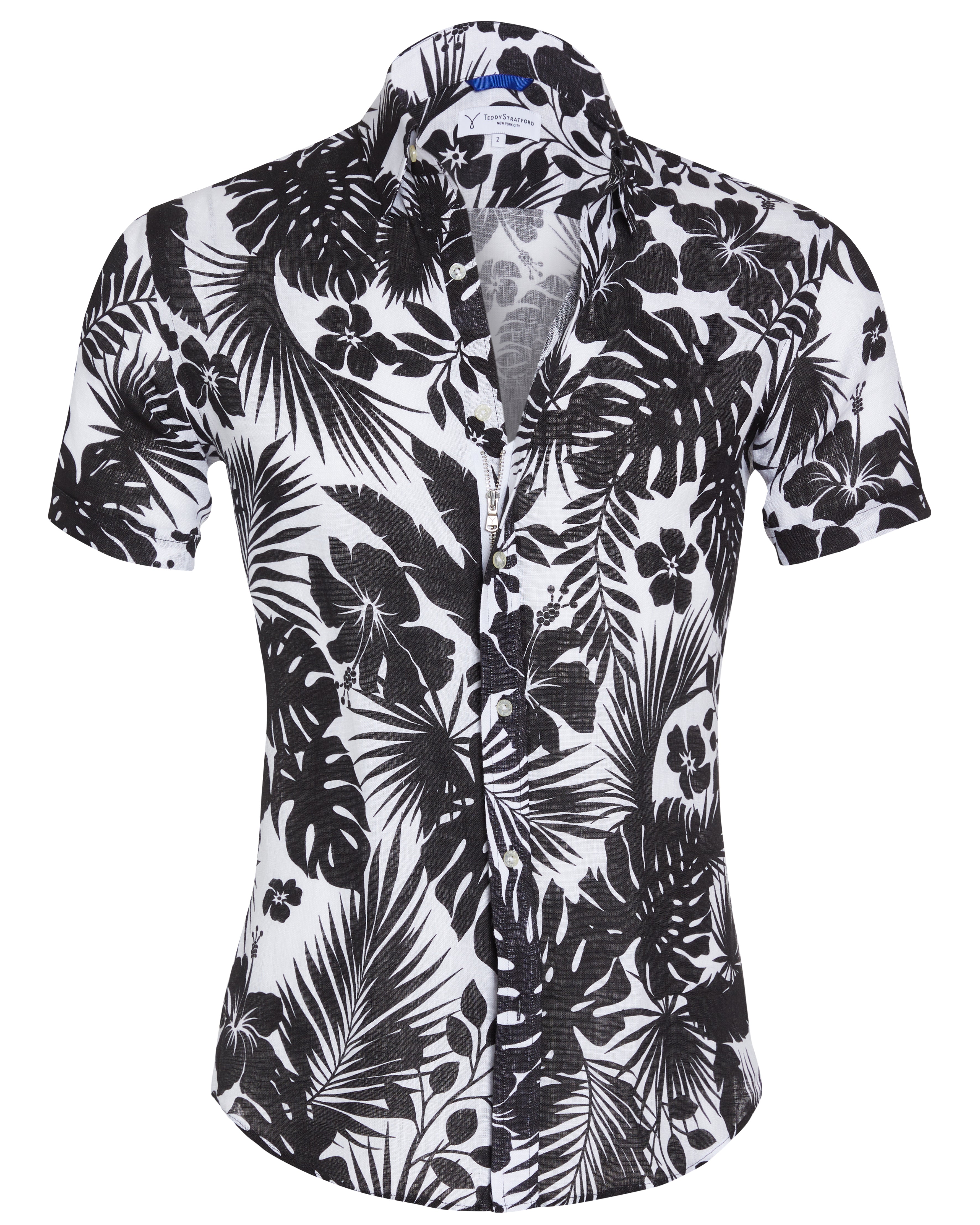 Linen Floral Party Shirt - Black Flowers on White