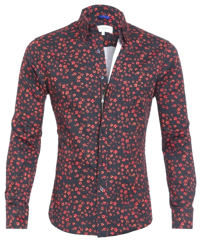 strapless open back dress Men's Flower Printed Silk Shirts Button Down Silk Dress Shirt main image 0