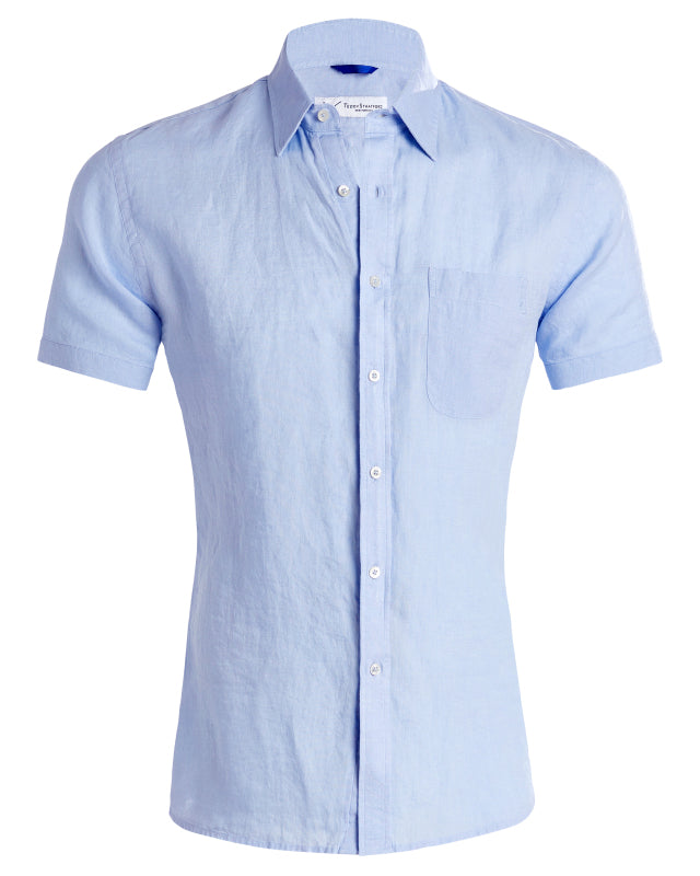 Short Sleeve 1-Pocket Linen - Light Blue