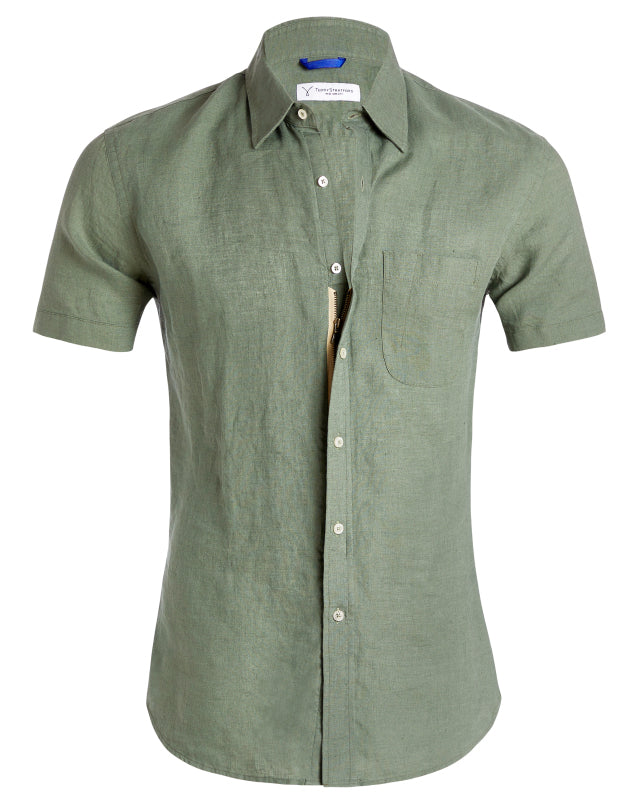 Short Sleeve 1-Pocket Linen - Forest Khaki