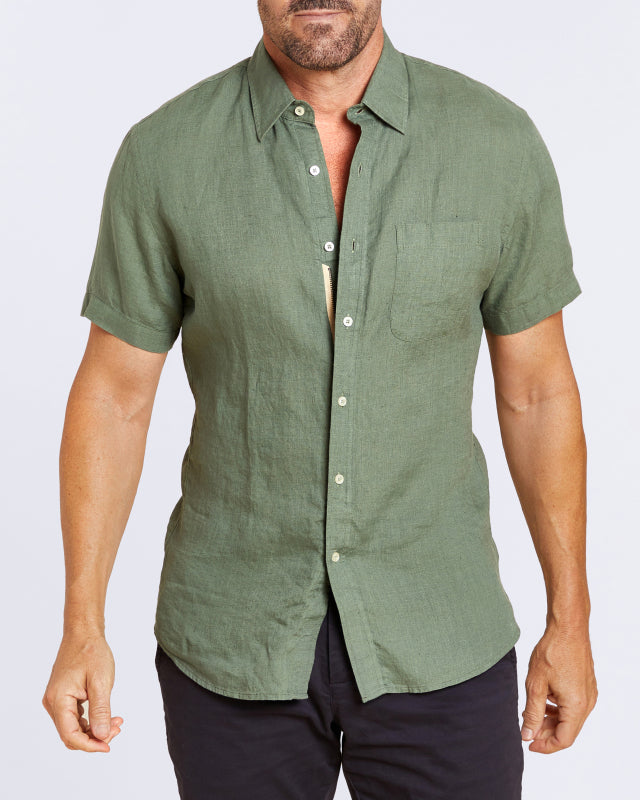 Short Sleeve 1-Pocket Linen - Forest Khaki
