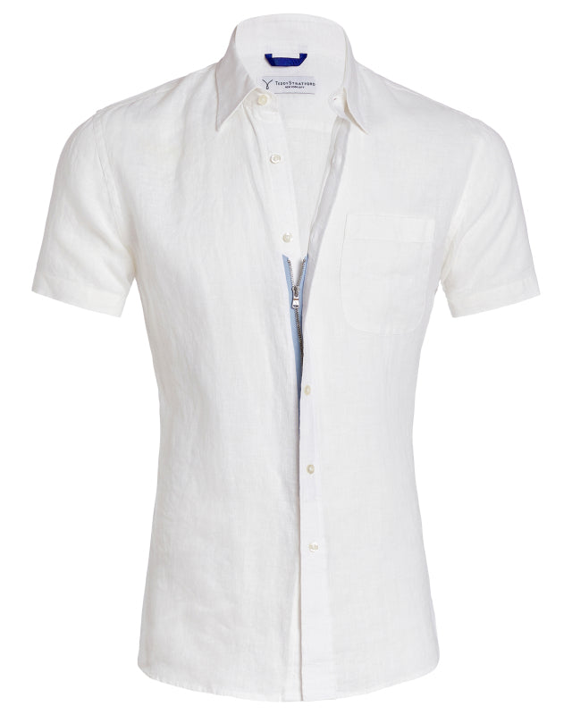 Short Sleeve 1-Pocket Linen - White