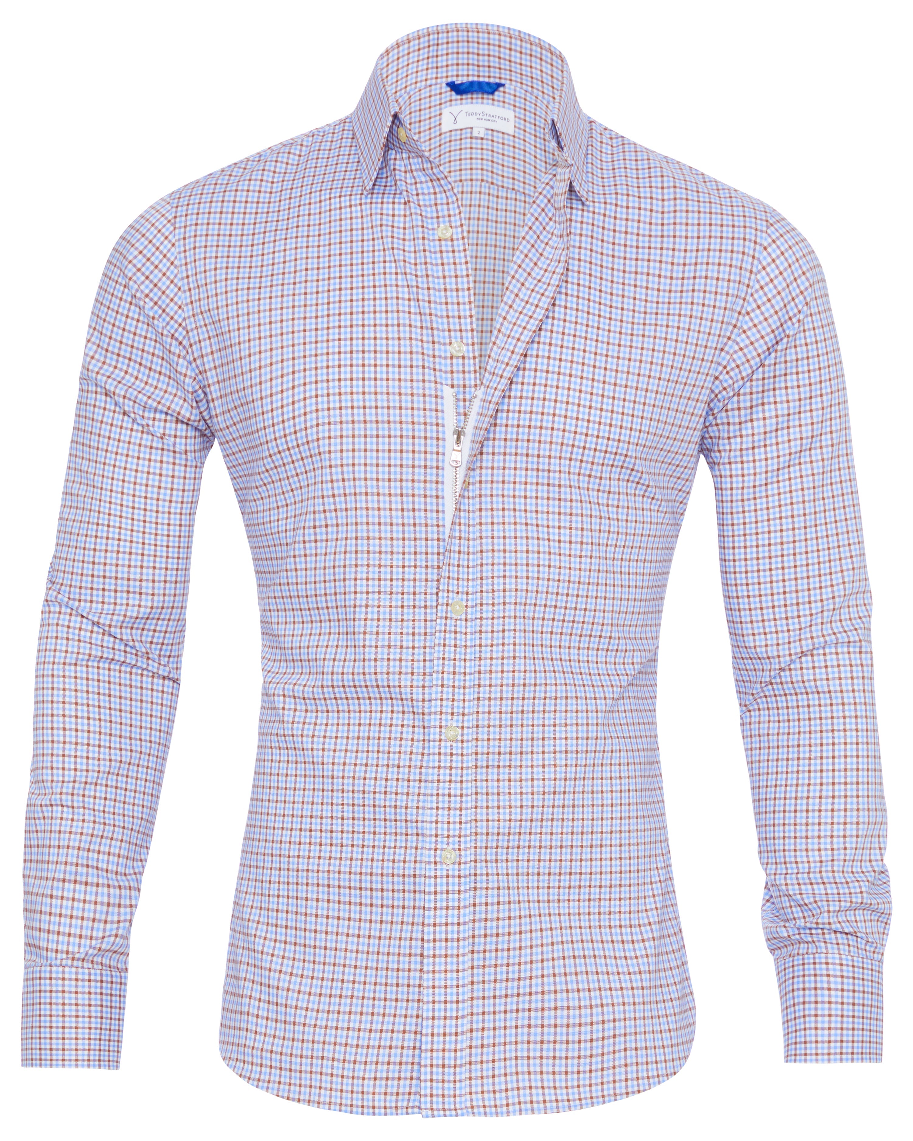 Wrinkle Resistant Plaid Oxford- Small Batch Series - Brown & Light Blue